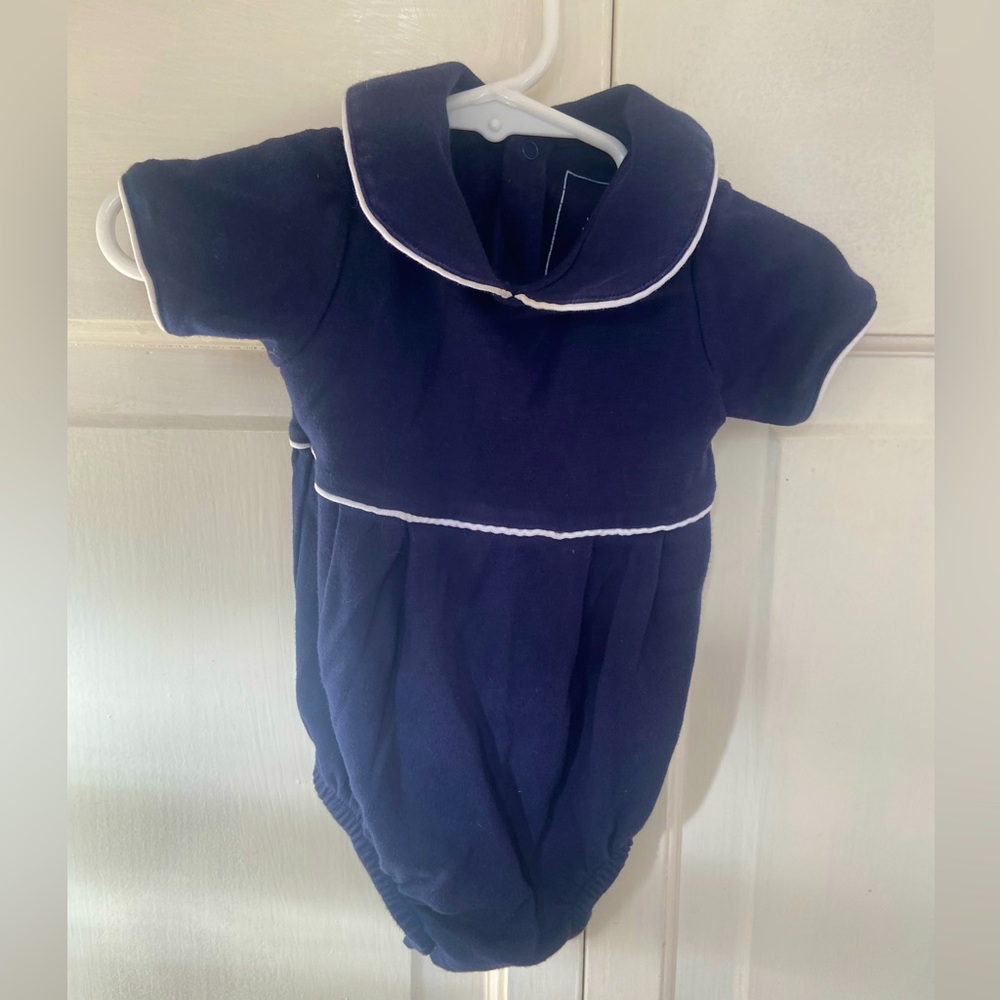Lila & Hayes navy blue Pima cotton bubble, size 6-9m